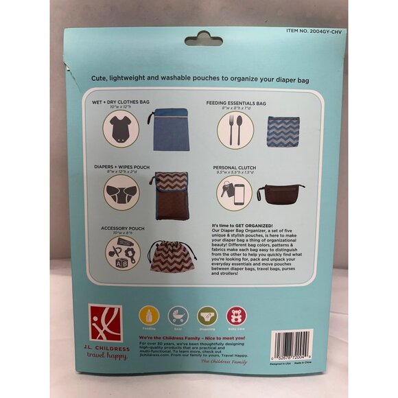 JL Childress 5 in 1 Diaper Bag Organizer Blue Grey Chevron NEW - Picture 3 of 3